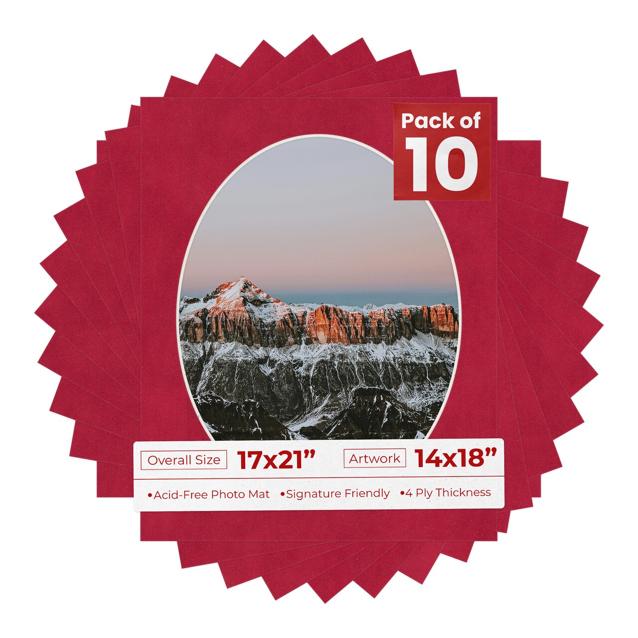 Red Suede Mat Board for 17x21 Frames - Oval Opening for 14x18 Photos